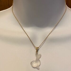 Vintage delicate koi fish pendant necklace frosted 3 dimensional 1/20th 14K gf